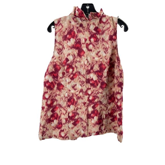 Ann Taylor Women's Mottled Pink Sleeveless Ruffle V Neck Top Blouse Size 18 - Picture 6 of 10